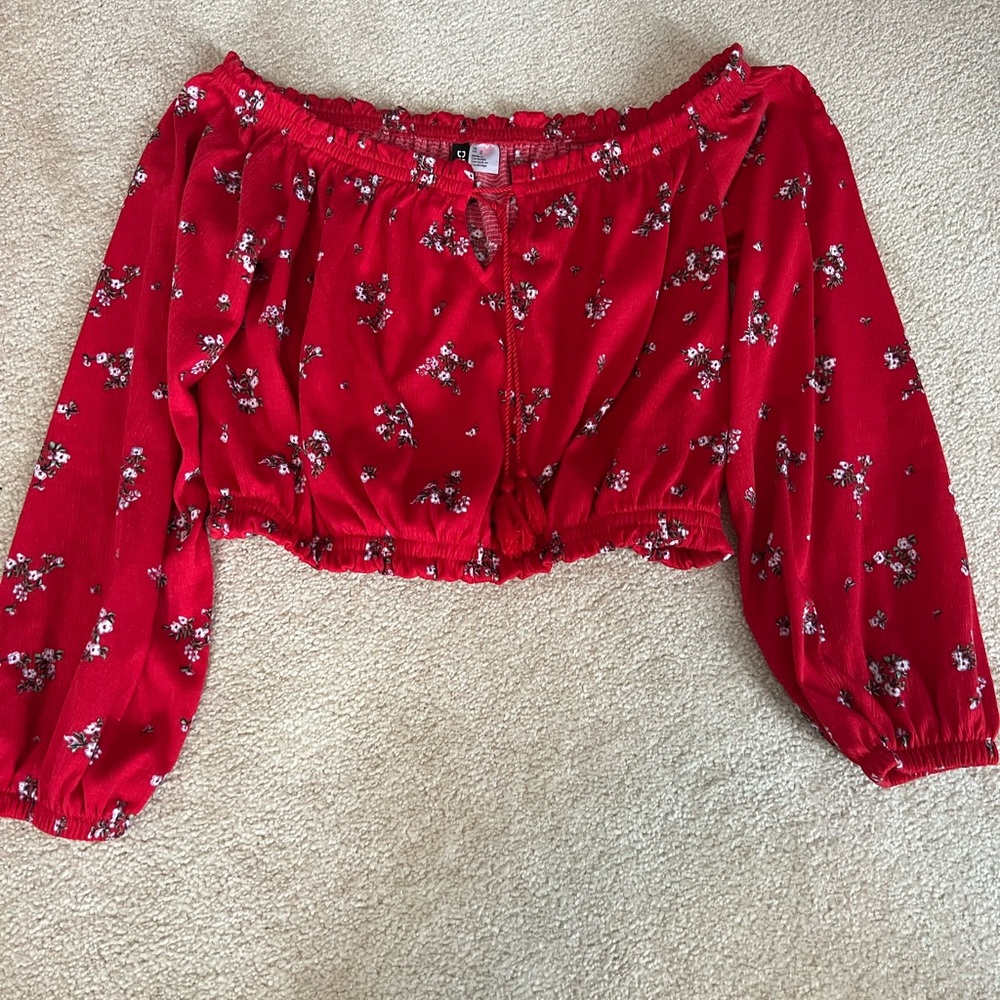 Red Floral Off-Shoulder Top